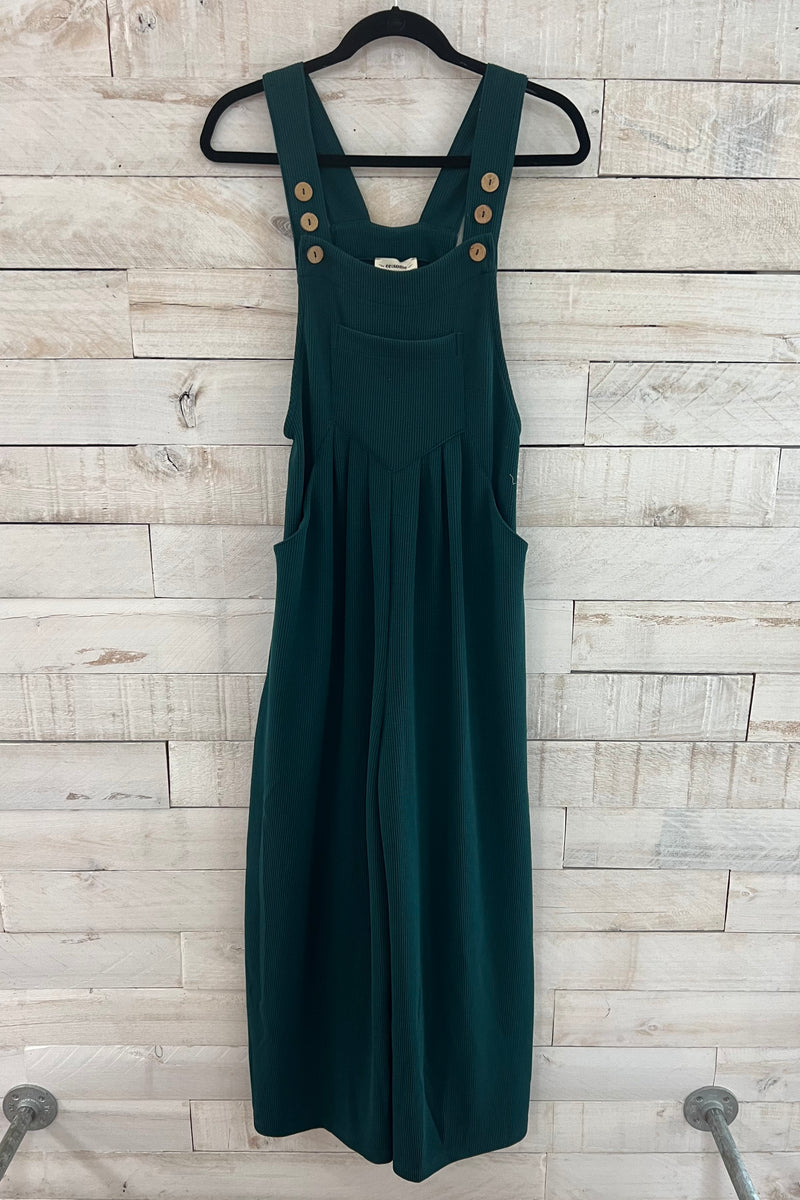 Ribbed Wide Leg Jumpsuit- Hunter Green