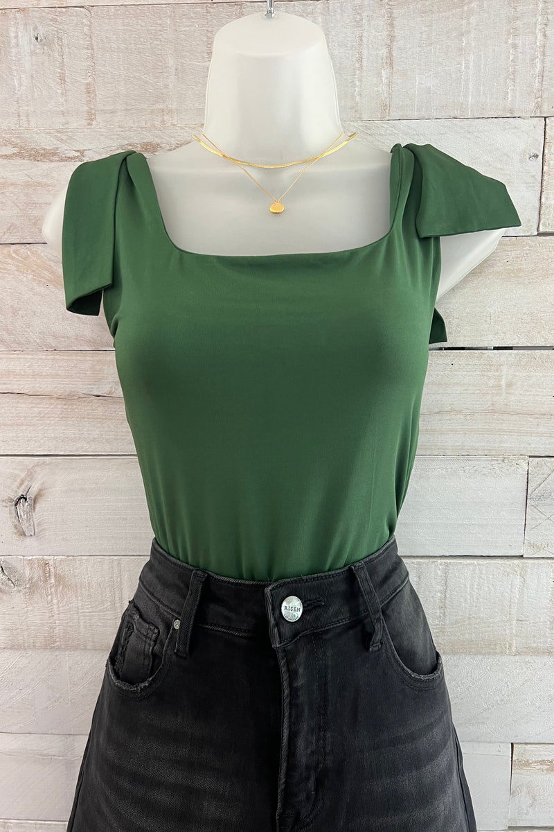 Tie Shoulder Bodysuit- Hunter Green