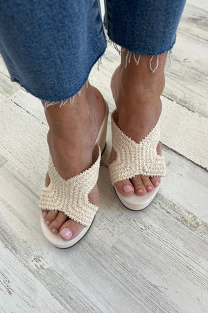 Raffia Wedge Heel- Ivory