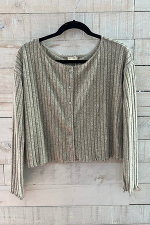 Ribbed Lace Trim Top- Taupe