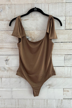 Tie Shoulder Bodysuit- Brown