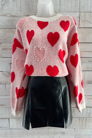 Sweetheart Sweater - Ivory/Red