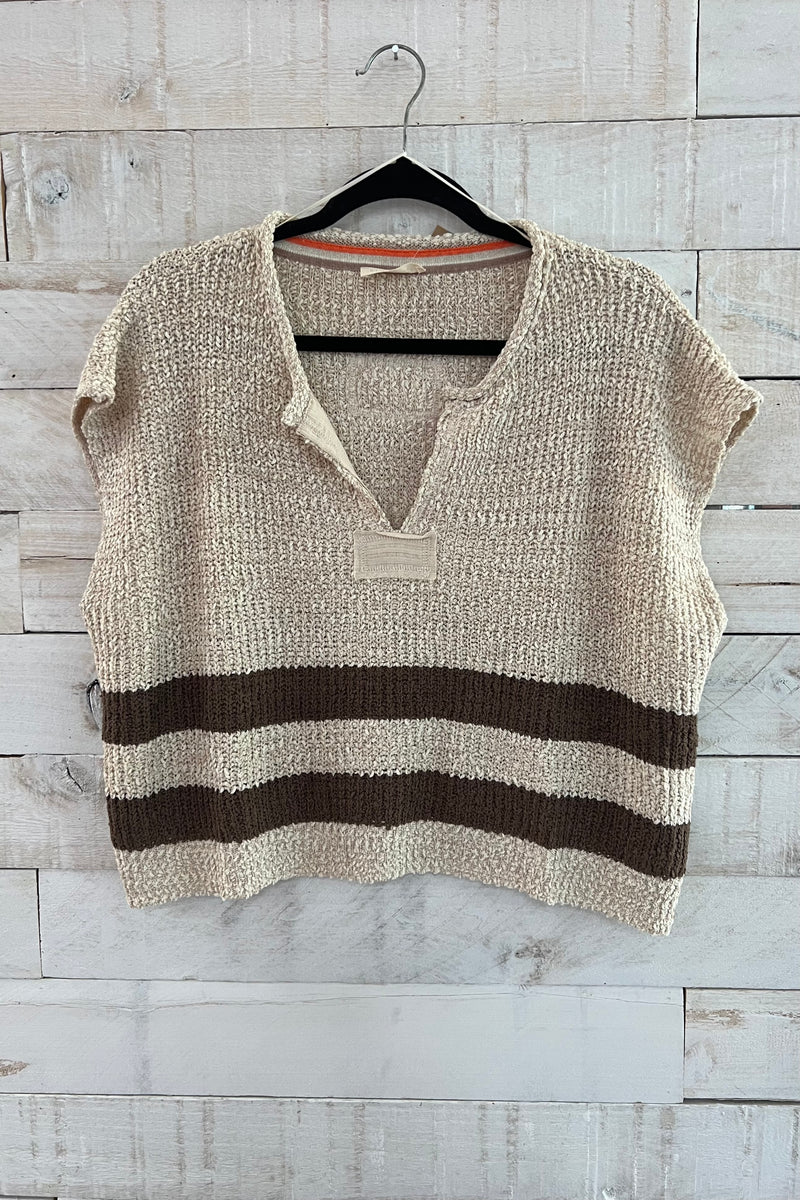 Striped Sleeveless Sweater- Taupe/Brown