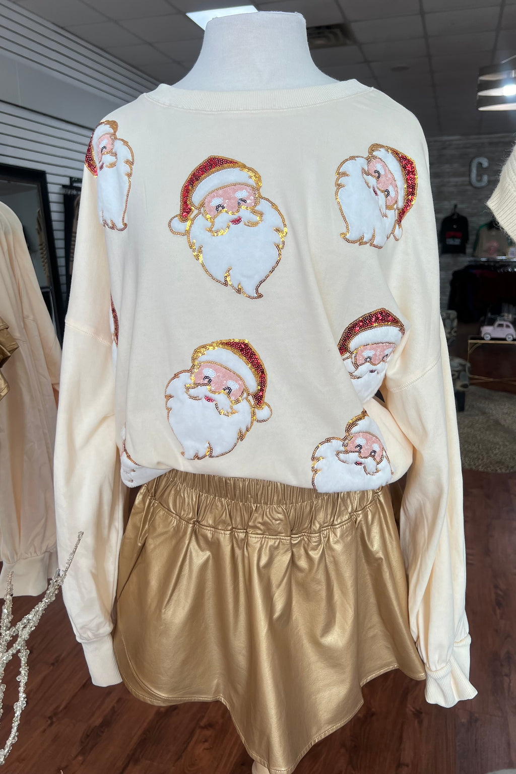 Oversized Sequin Santa Sweater- Cream