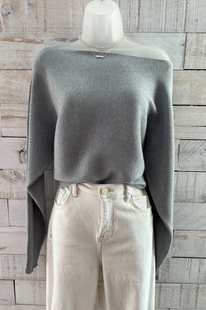 Boat Neck Ribbed Sweater- Grey