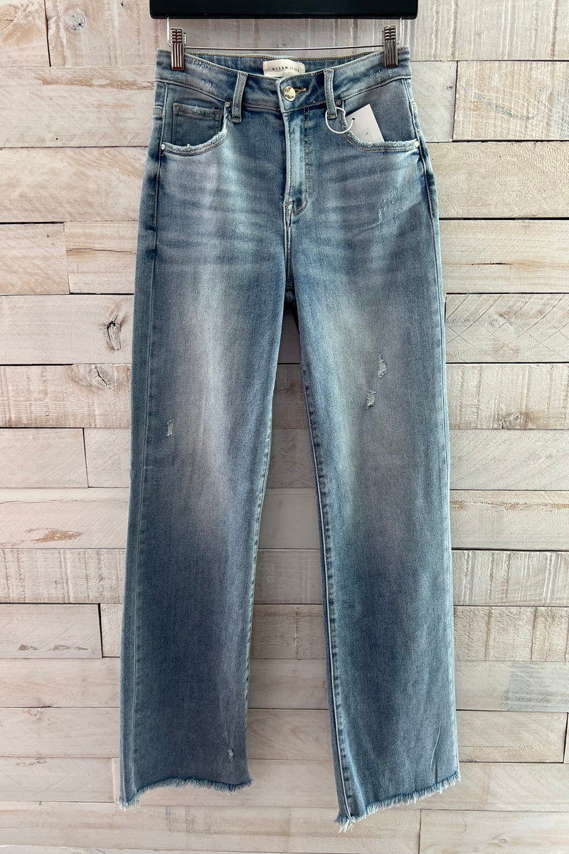 High Rise Long Straight Jeans- Light Wash