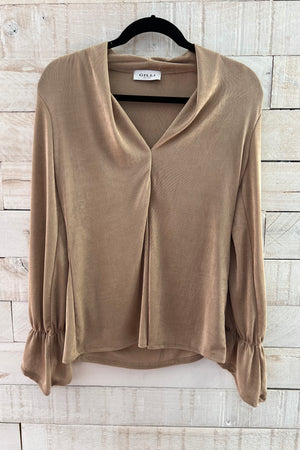 Ruffle Long Sleeve Top- Taupe