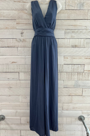 Surplice Sleeveless Jumpsuit- Navy