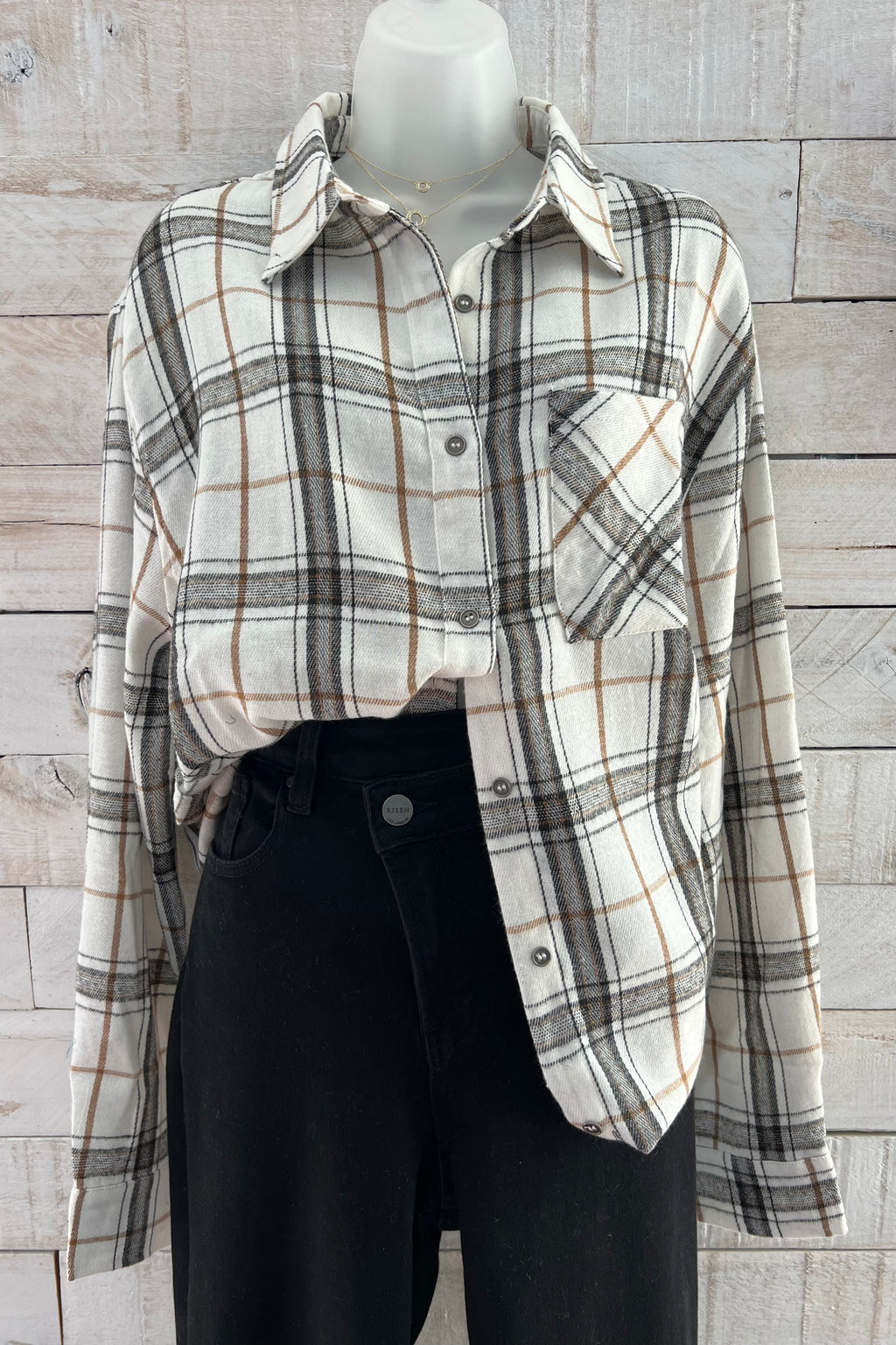 Button Down Plaid Shirt - Bone