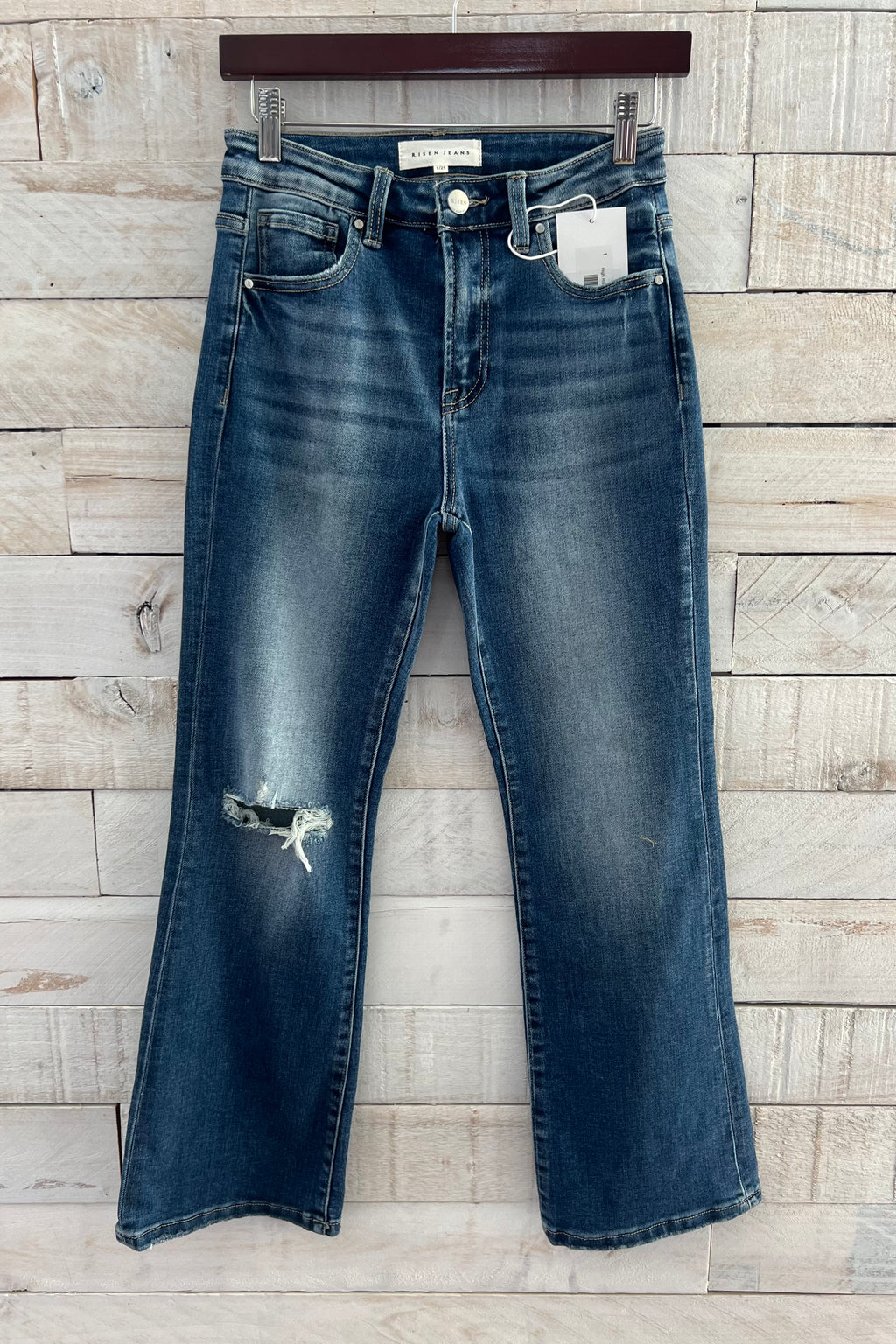 High Rise Crop Flare Jeans- Dark Wash