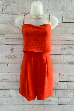 Sleeveless Layered Romper- Orange