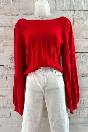 Ribbed Bubble Sweater- Red