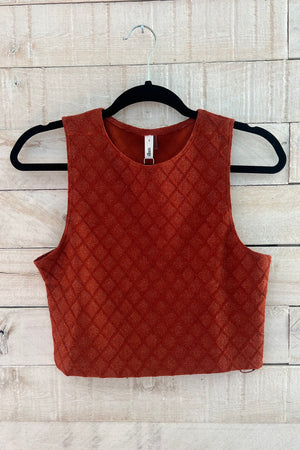 Cropped Shimmer Top- Rust