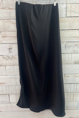 Satin A-Line Skirt- Black