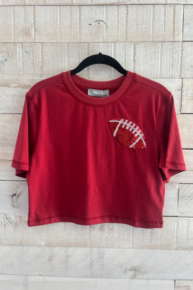 Sequin Football Crop Top- Garnet