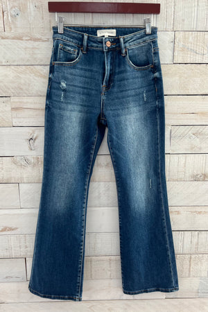 High Rise Ankle Flare Jeans- Dark Wash