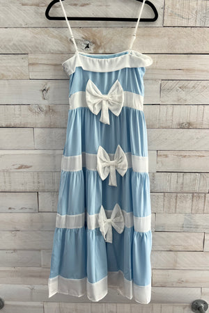 Tiered Bow Midi Dress- Blue