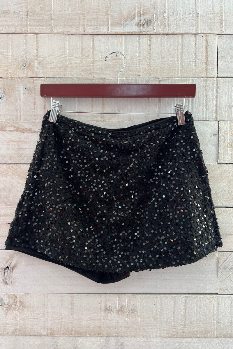 Sequin Mini Skort- Black