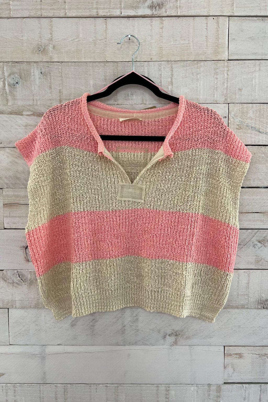 Striped Sleeveless Sweater- Bubblegum/Cream