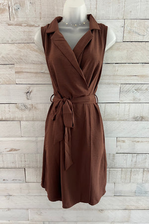 Collared Wrap Dress- Chocolate Brown