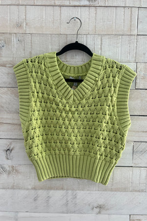 V-Neck Knitted Vest- Sage