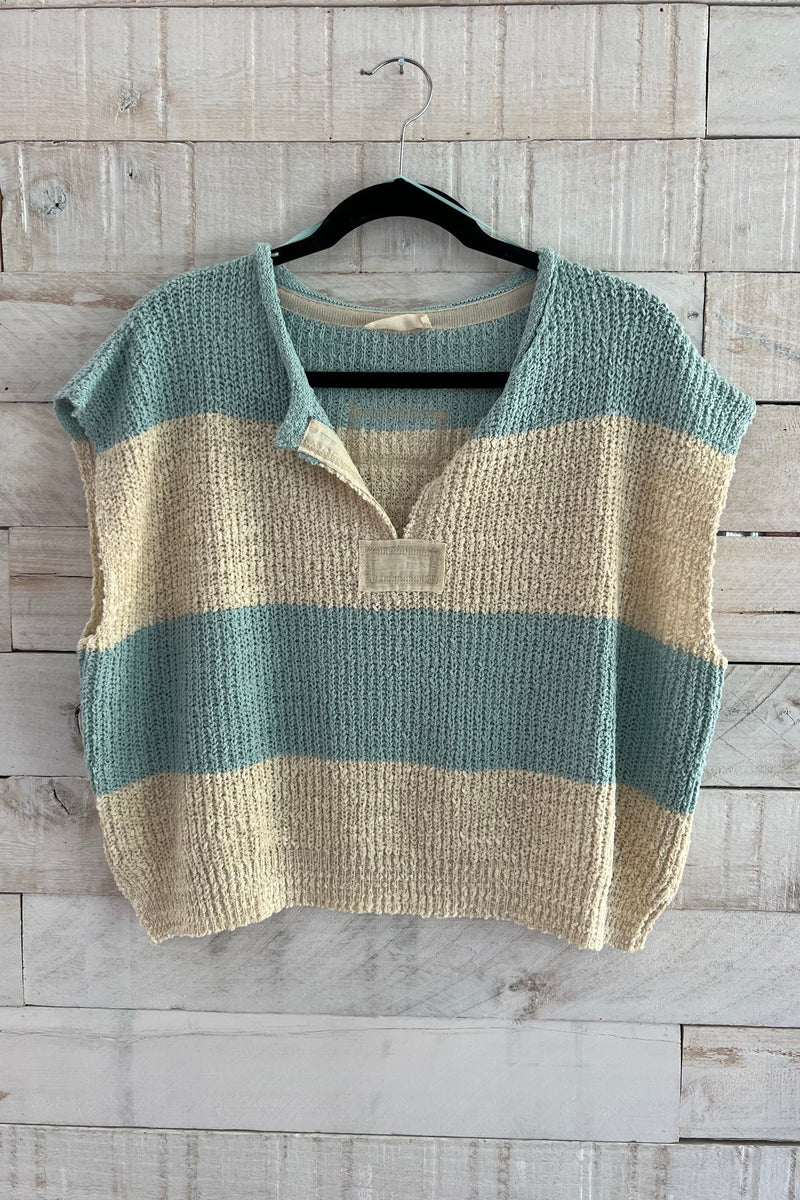 Striped Sleeveless Sweater- Mint/Cream