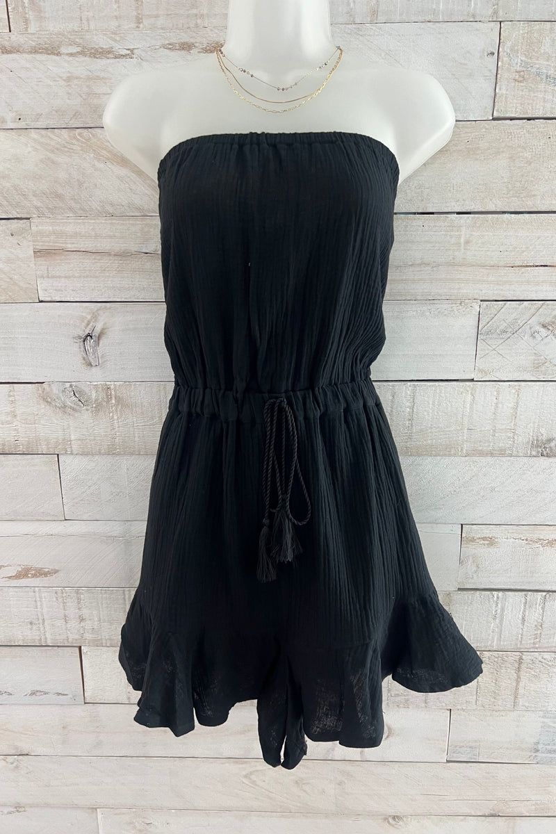 Ruffled Tube Top Romper- Black