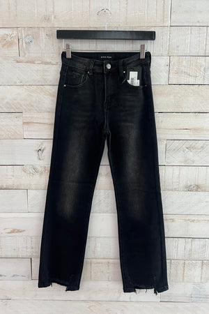 High Rise Straight Crop Jeans- Black