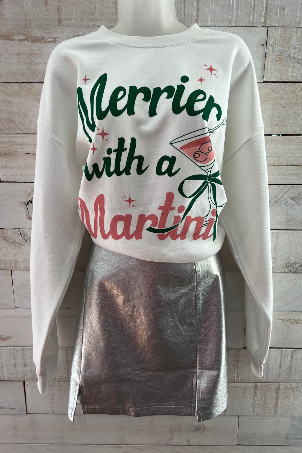 Merrier With A Martini Sweatshirt- White