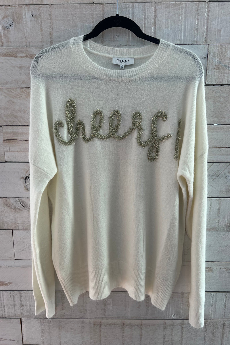 Cheers Tinsel Sweater- White