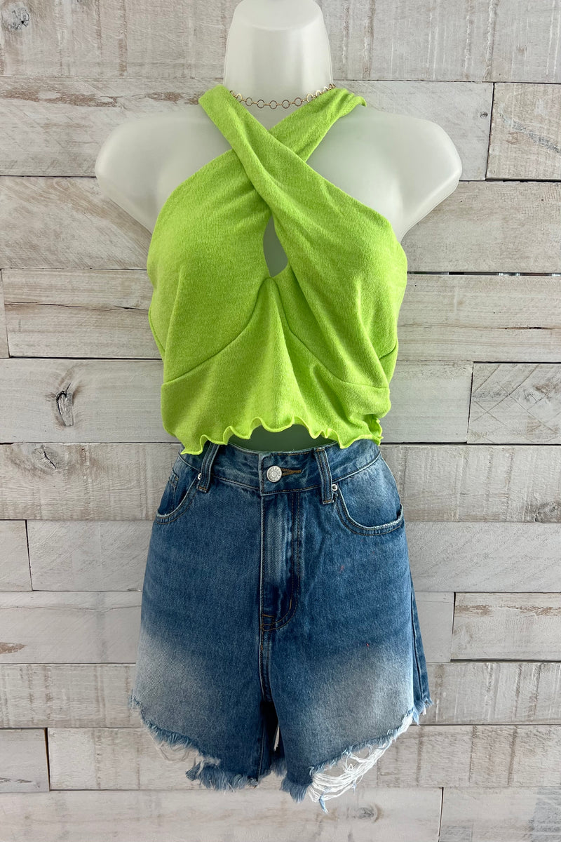 Criss Cross Crop Top- Lime