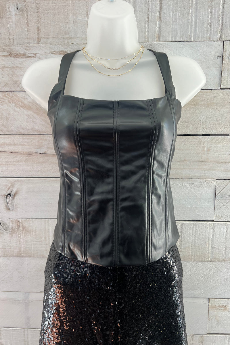 Leather Corset Top- Black