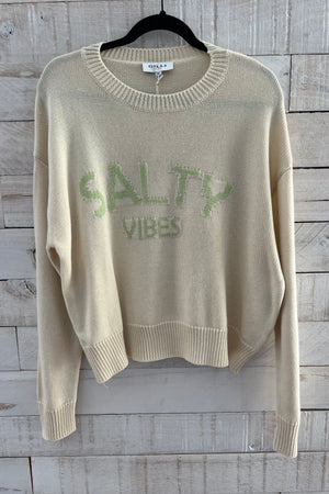 "Salty Vibes" Light Weight Sweater- Cream