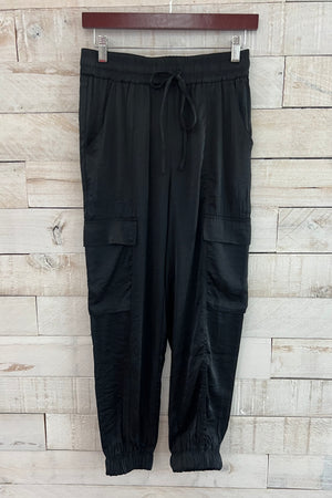 Satin Cargo Pants- Black