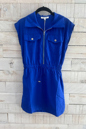 Cap Sleeve Zippered Dress- Blue