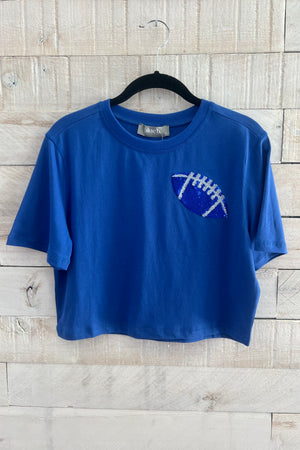 Sequin Football Crop Top- Blue