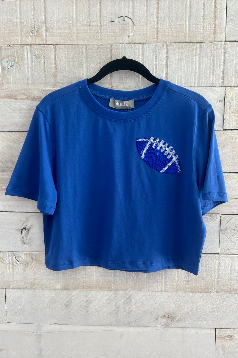 Sequin Football Crop Top- Blue