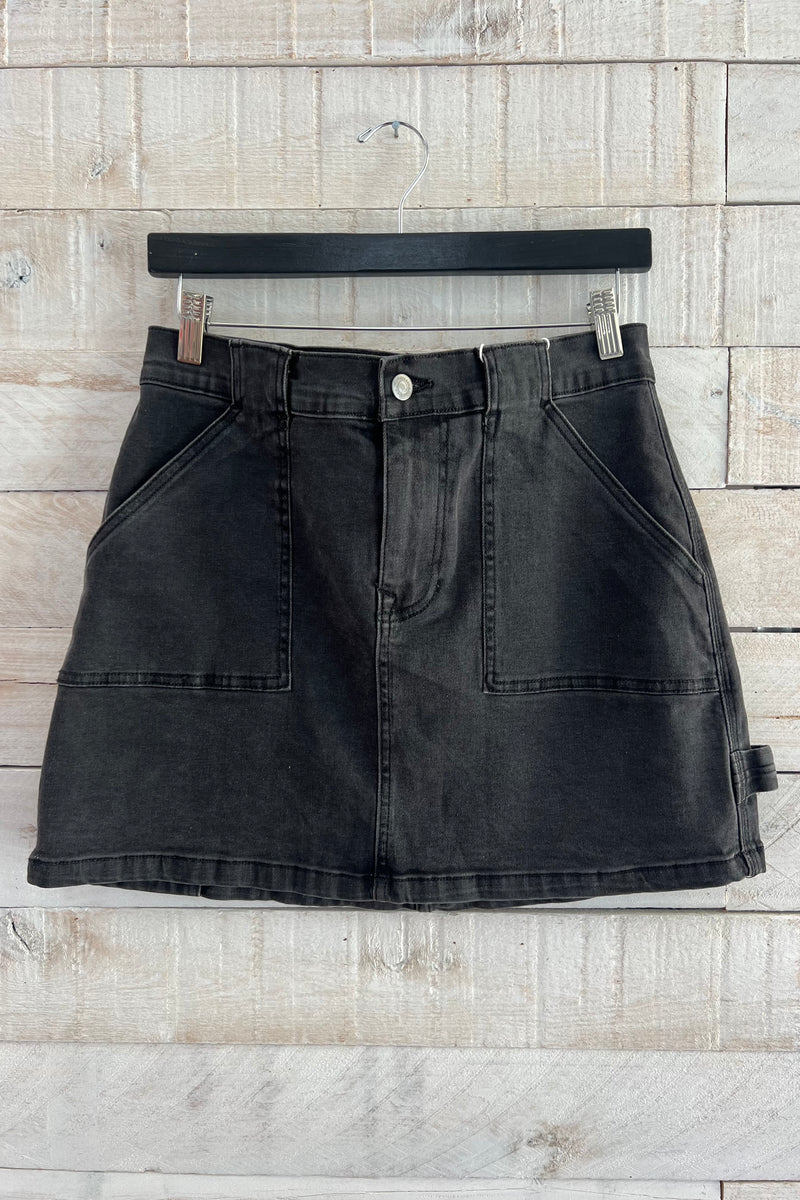 Cargo Denim Mini Skirt- Black