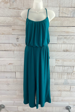 Ribbed Cropped Jumpsuit- Teal