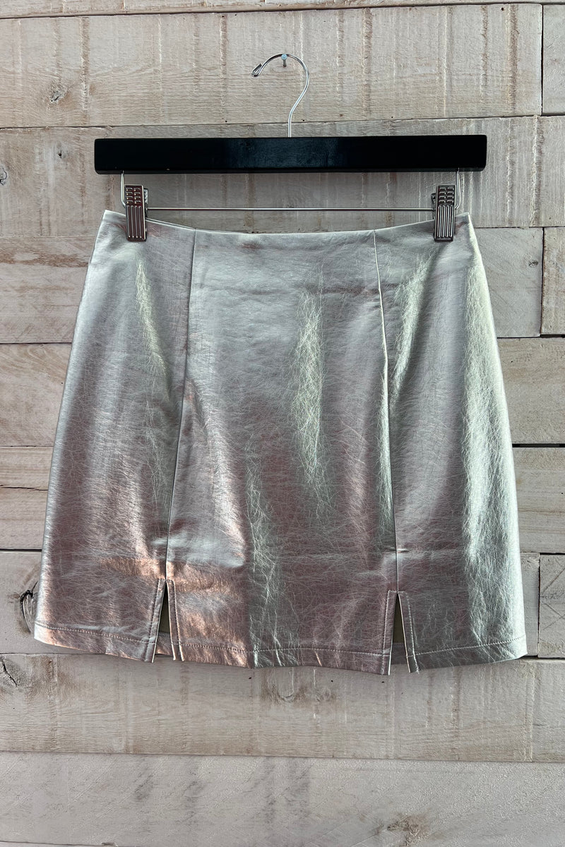 Side Slit Mini Skirt- Silver