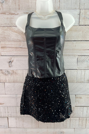 Sequin Mini Skort- Black