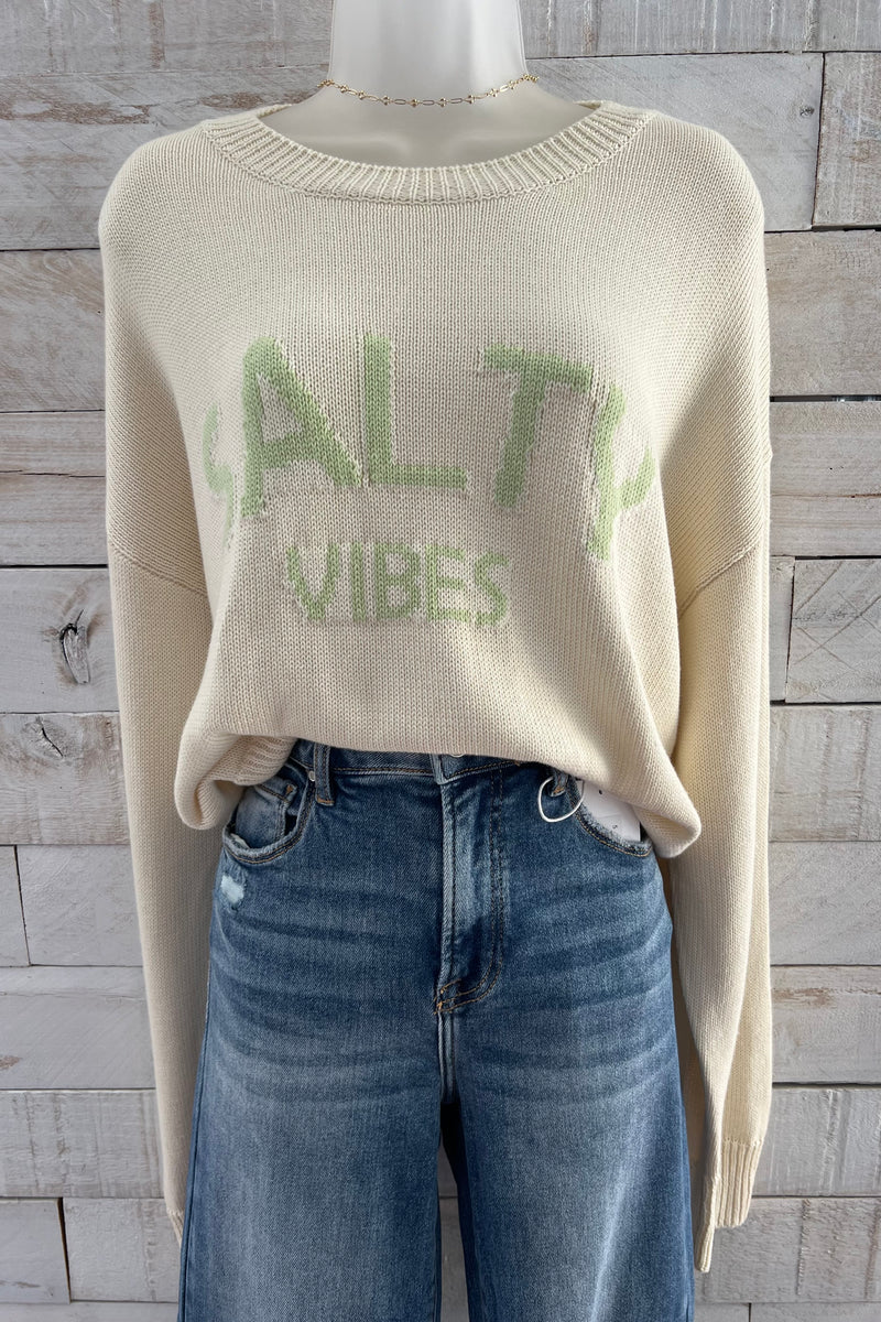 "Salty Vibes" Light Weight Sweater- Cream