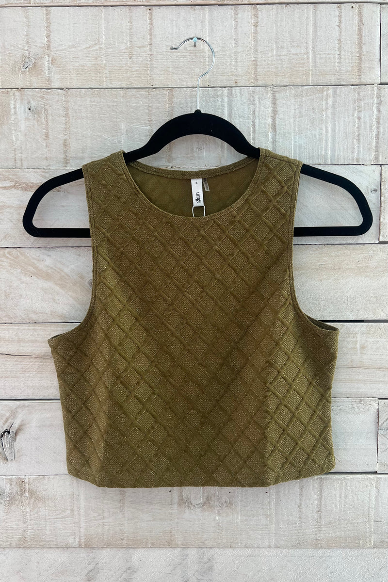 Cropped Shimmer Top- Olive