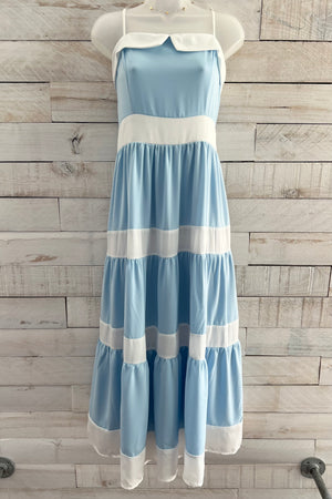 Tiered Bow Midi Dress- Blue