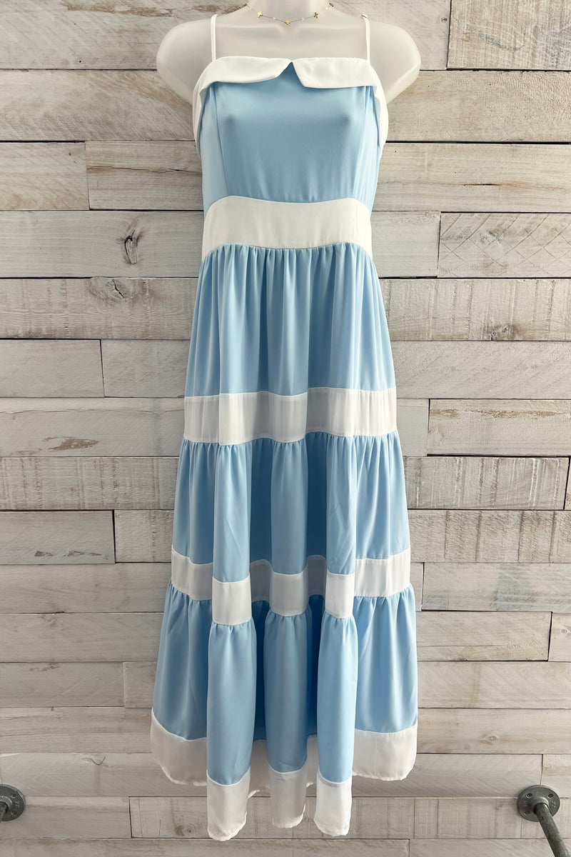 Tiered Bow Midi Dress- Blue