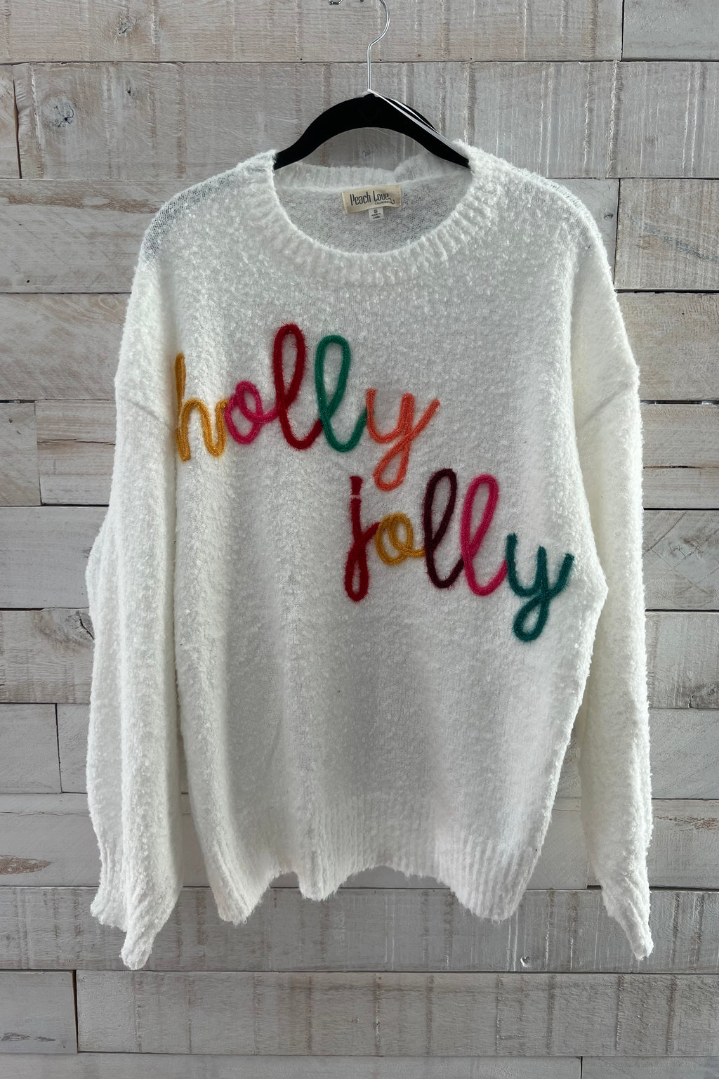 "Holly Jolly" Tinsel Sweater- White