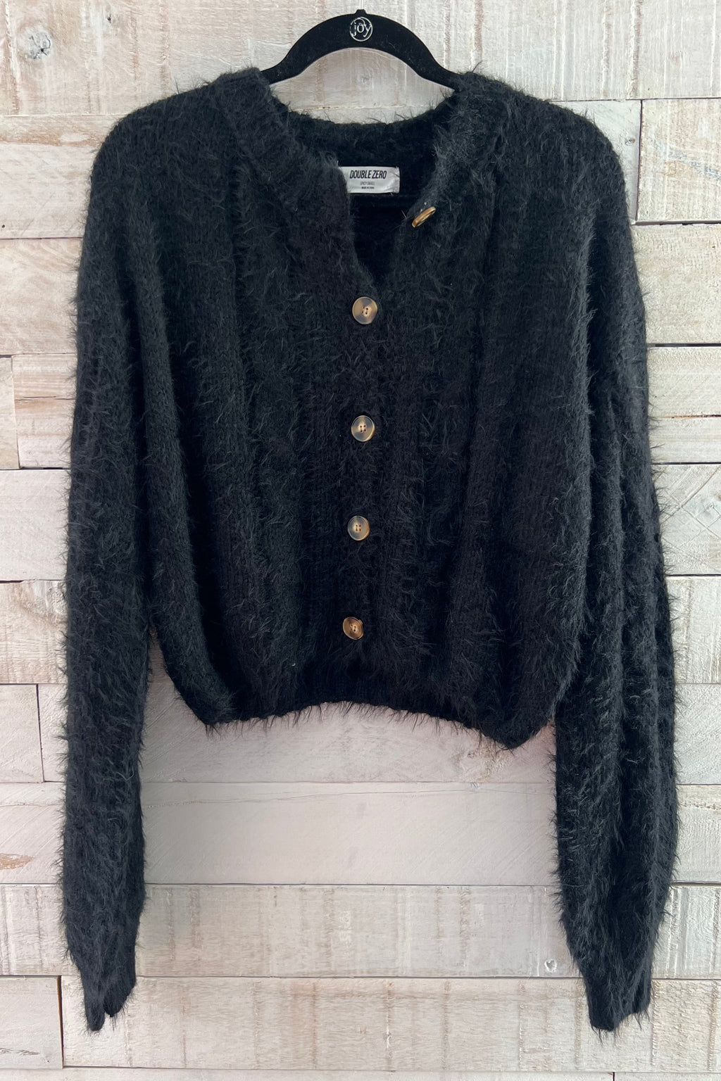 Fuzzy Button Down Sweater- Black