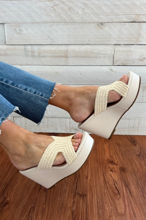 Raffia Wedge Heel- Ivory