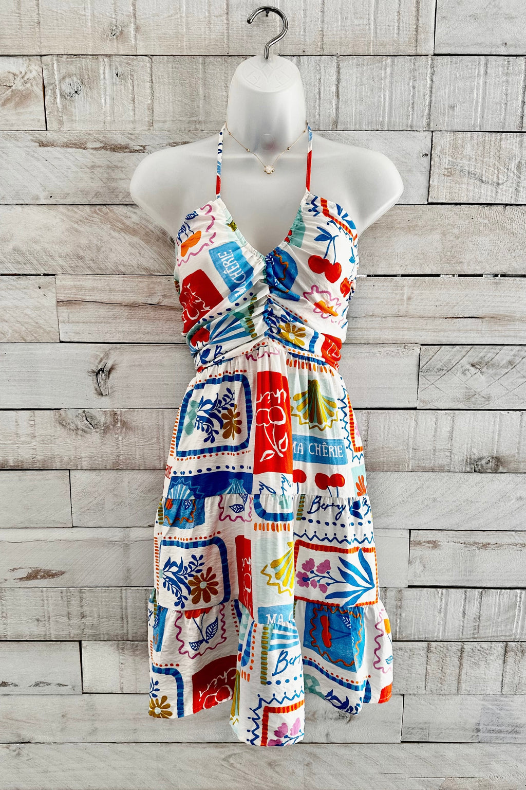 Paradise Print Halter Dress- Off White