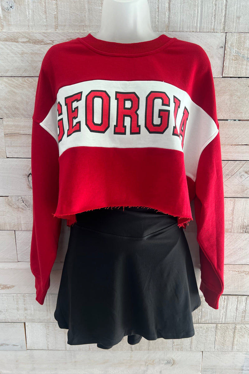 Cropped "Georgia" Sweatshirt- Red/White